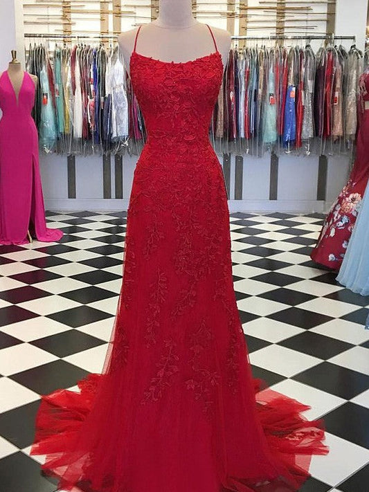Vestido de fiesta elegante de corte A con apliques de tul y tirantes finos sin mangas
