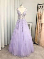 Vestidos de fiesta elegantes de tul con cuentas, escote en V, sin mangas y hasta el suelo
