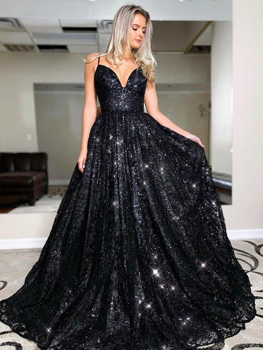 Vestidos de fiesta elegantes con escote en V, sin mangas y lentejuelas