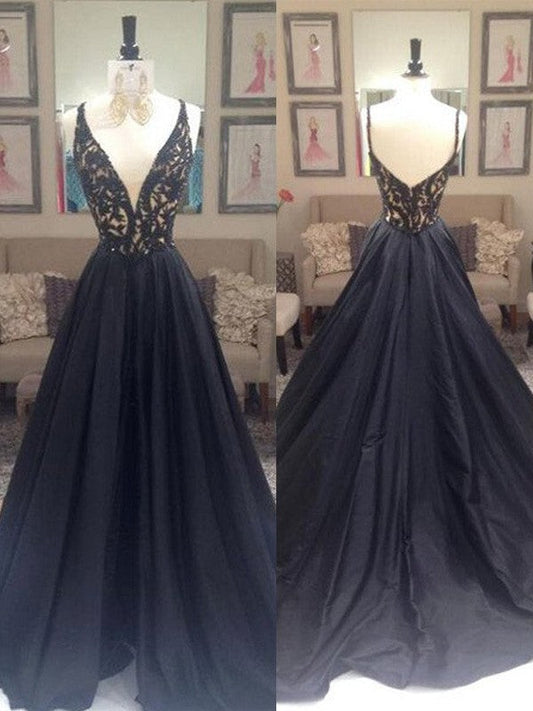 Vestidos de fiesta elegantes de tafetán sin mangas con escote en V y corte A
