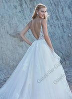 Delicate Ruffled Spaghetti Straps Wedding Dresses V-neck Appliques A-line Wedding Gowns Abito Da Sposa Customer Made-payinti