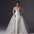 Loverxu Mermaid Vintage Wedding Dresses 2023 Sweetheart Long Sleeve Vestido De Novia Appliques Detachable Train Robe De Mariee-payinti