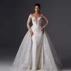 Loverxu Mermaid Vintage Wedding Dresses 2023 Sweetheart Long Sleeve Vestido De Novia Appliques Detachable Train Robe De Mariee-payinti
