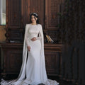 Classic Satin Lace A Line Wedding Dress For Woman 2024 O Neck Long Sleeve With Jacket Party Dresses Simple Elegant White Robe-payinti