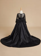 Duchesse-Linie/Princess-Linie Satin Sweep/Pinsel zug Schwarzes Kleid 