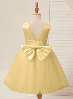 Duchesse-Linie/Princess-Linie Satin Tüll Knielang Blumenmädchenkleid 