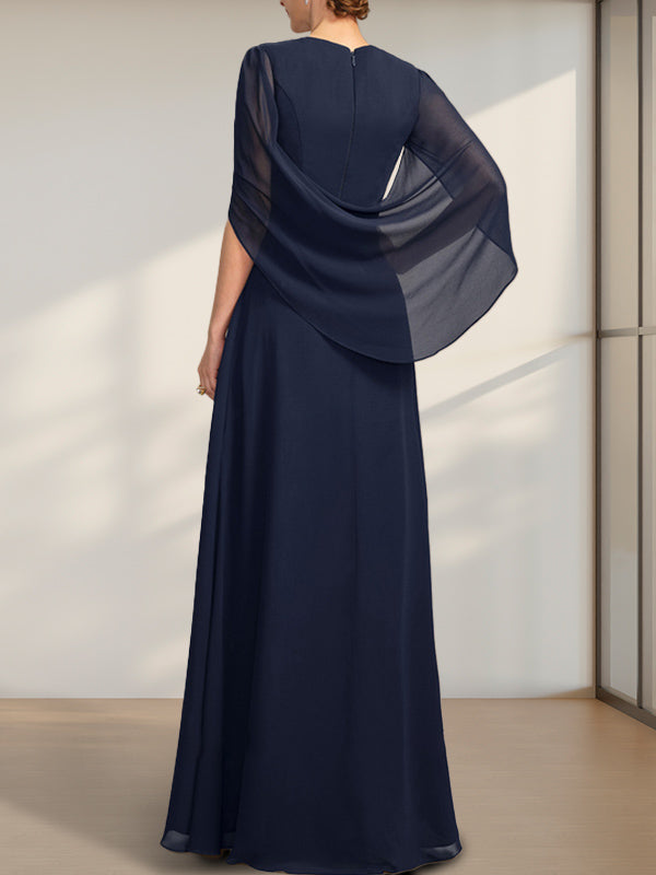 Vestido de gasa para madre de la novia con escote en V, largo hasta el suelo, con pliegues