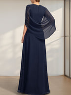 Vestido de gasa para madre de la novia con escote en V, largo hasta el suelo, con pliegues