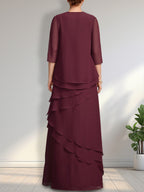 Vestido de gasa para madre de la novia con escote redondo y largo hasta el suelo