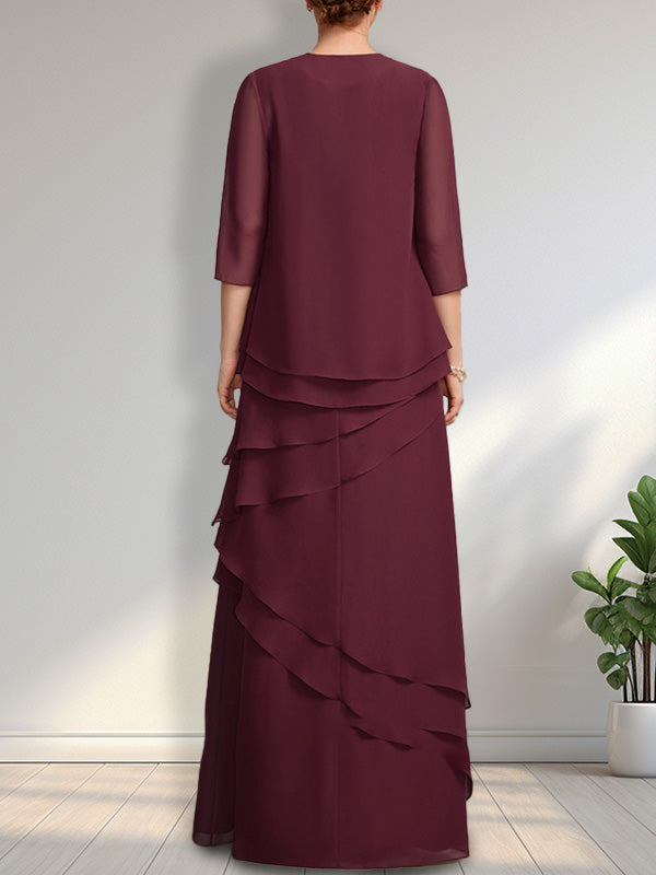 Vestido de gasa para madre de la novia con escote redondo y largo hasta el suelo
