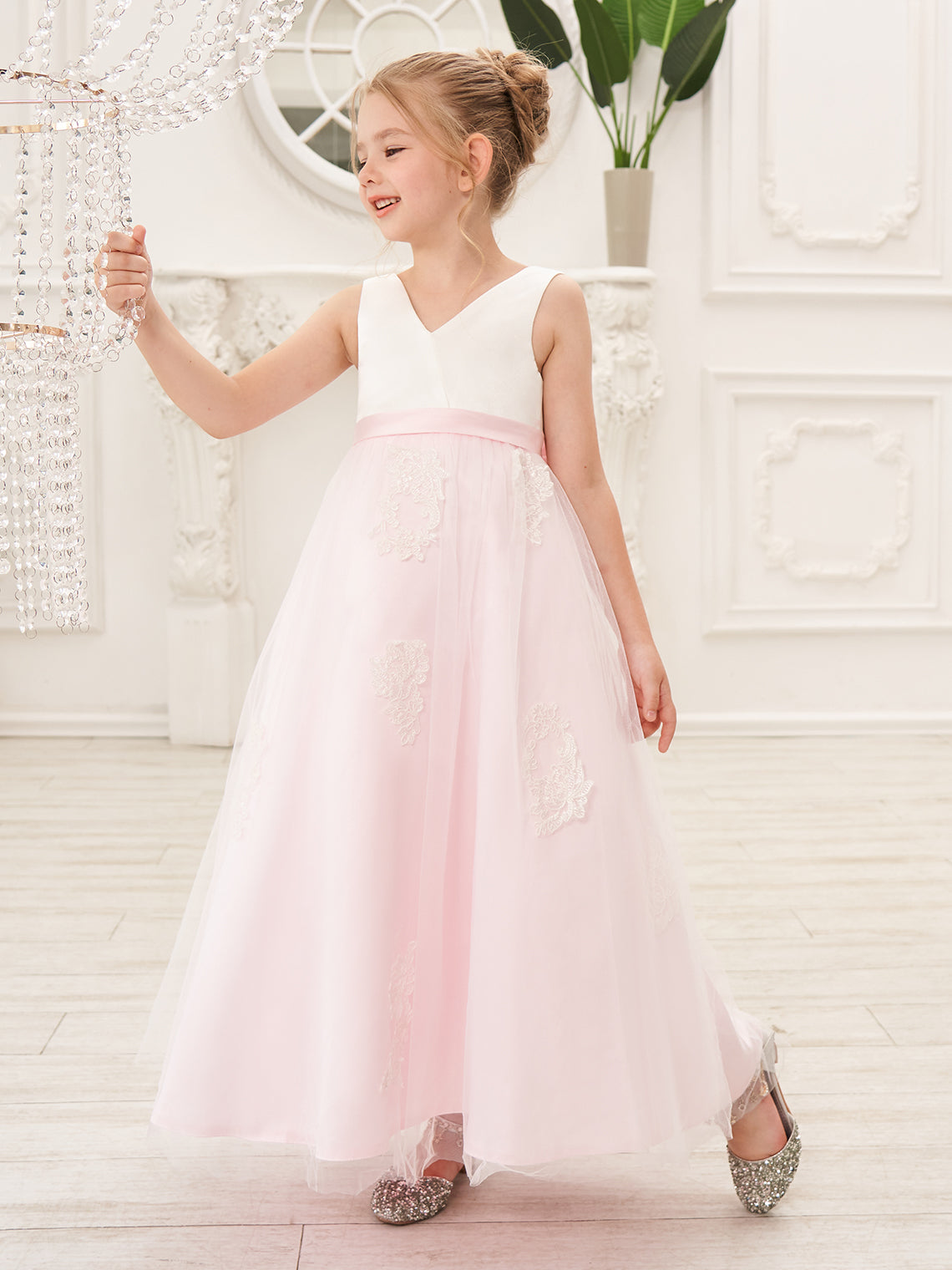 A-Linie Satin Tüll Knöchellanges Rosa Kleid (2003227111)