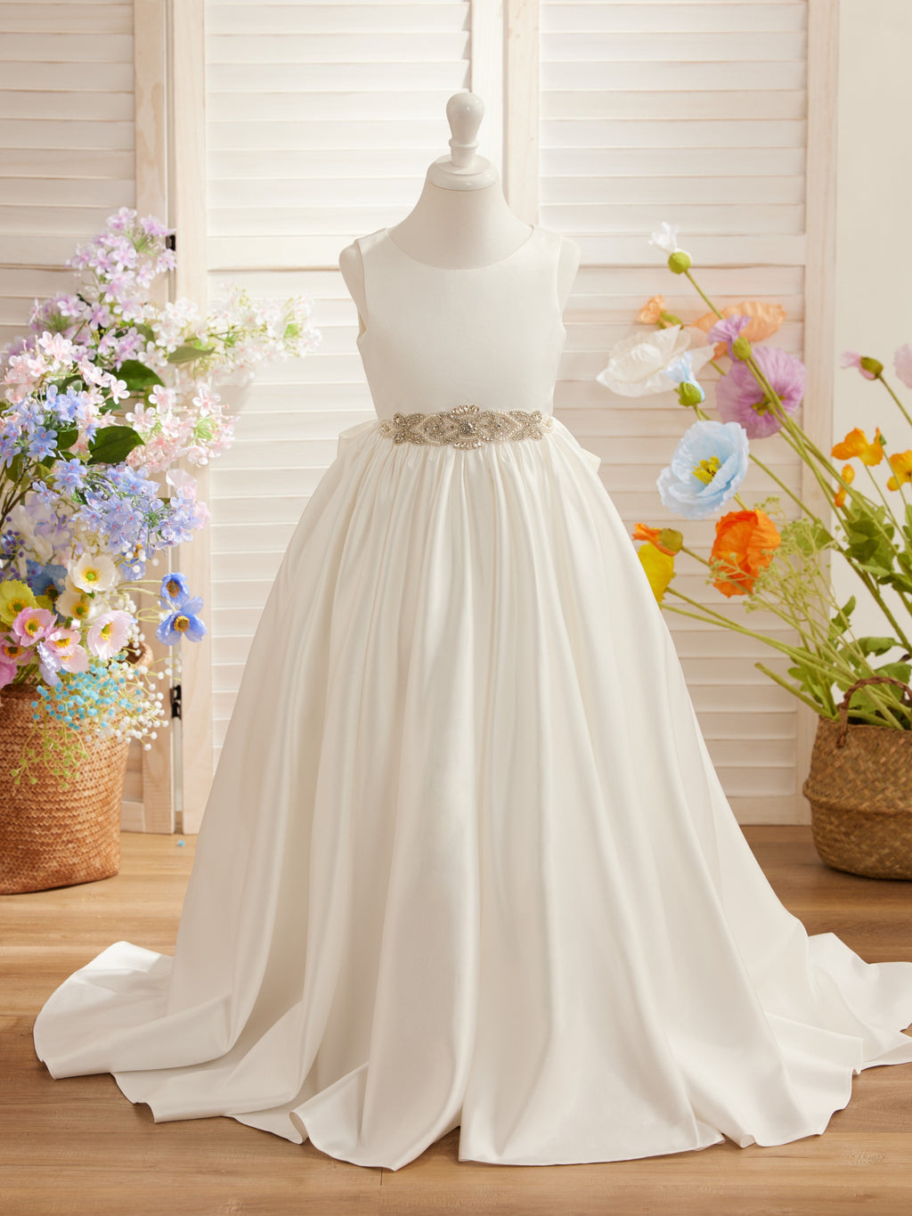 Duchesse-Linie/Princess-Linie Satin Sweep/Pinsel zug Blumenmädchenkleid 