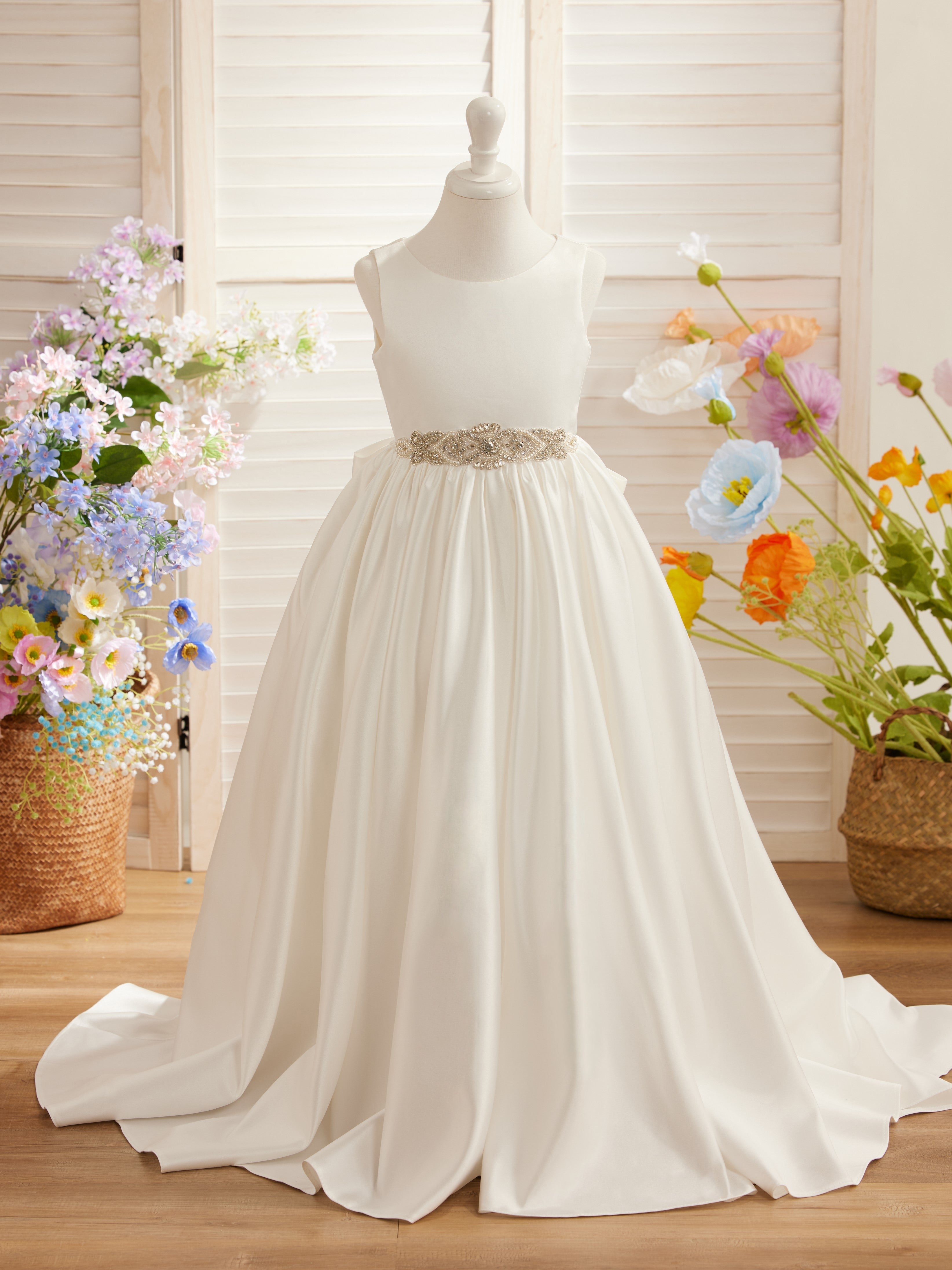 Duchesse-Linie/Princess-Linie Satin Sweep/Pinsel zug Blumenmädchenkleid 