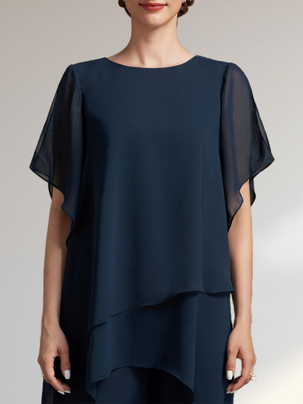 Vestido de gasa para madre de la novia, con escote redondo y largo hasta los tobillos, de mono/pantalón separado