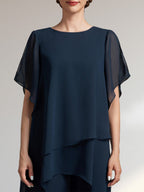 Vestido de gasa para madre de la novia, con escote redondo y largo hasta los tobillos, de mono/pantalón separado