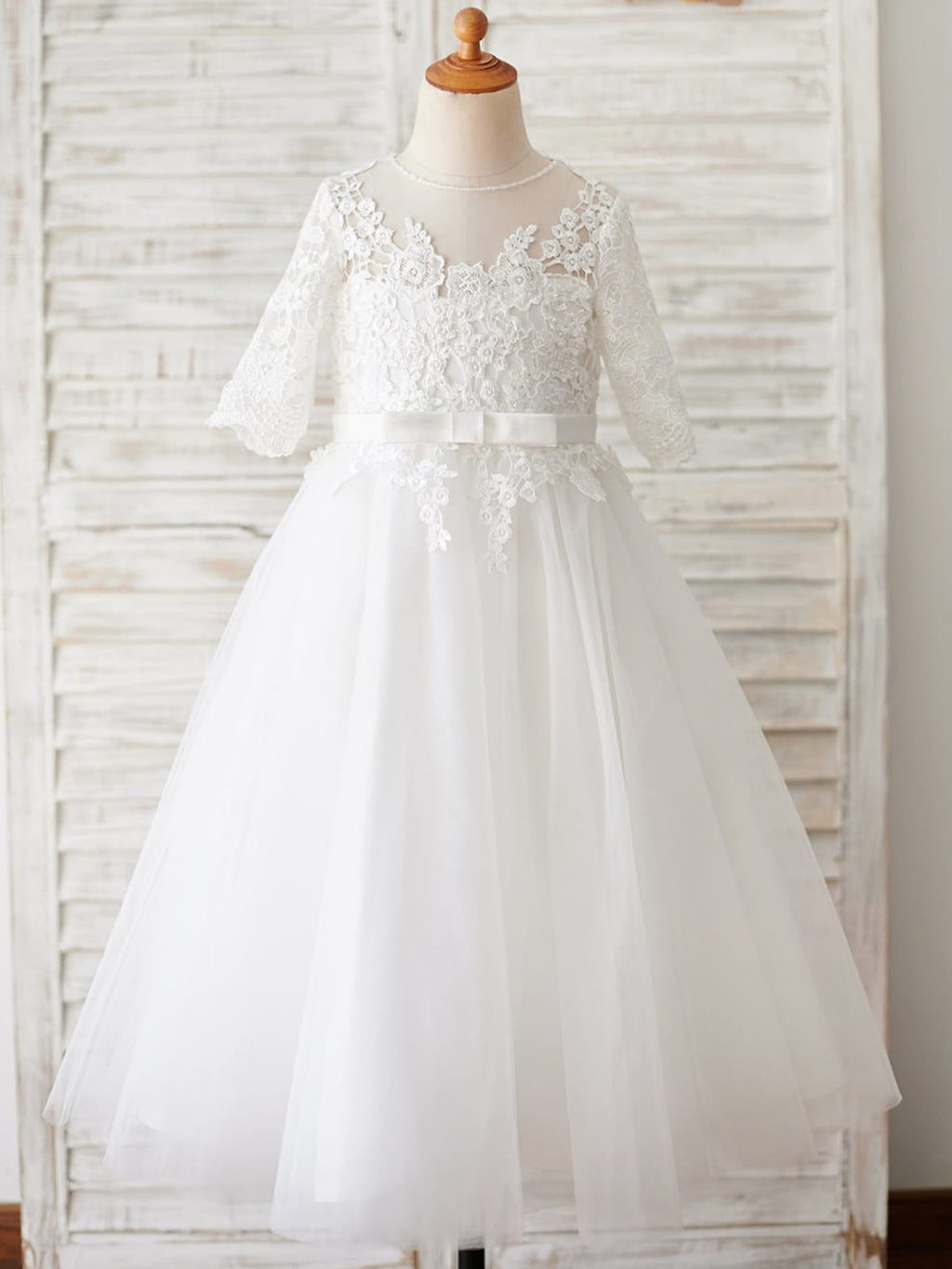 Vestido de primera comunión para niña de las flores, largo hasta el suelo, de tul y encaje, corte A