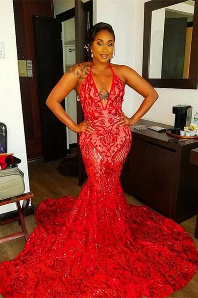Vestido de fiesta de sirena con cuello en V profundo y espalda abierta, sexy, de encaje