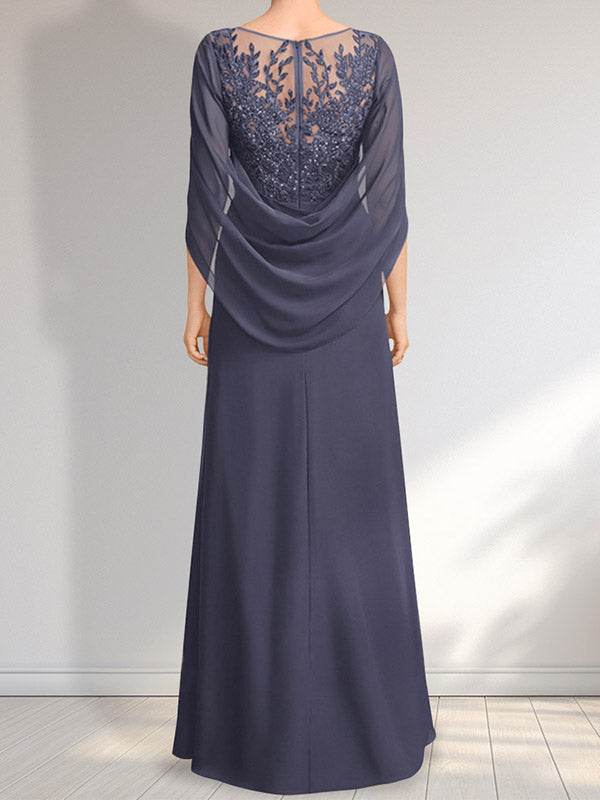 Vestido de gasa con encaje, ilusión, corte A, largo hasta el suelo, para madre de la novia con lentejuelas plisadas
