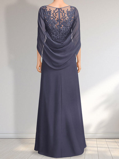 Vestido de gasa con encaje, ilusión, corte A, largo hasta el suelo, para madre de la novia con lentejuelas plisadas