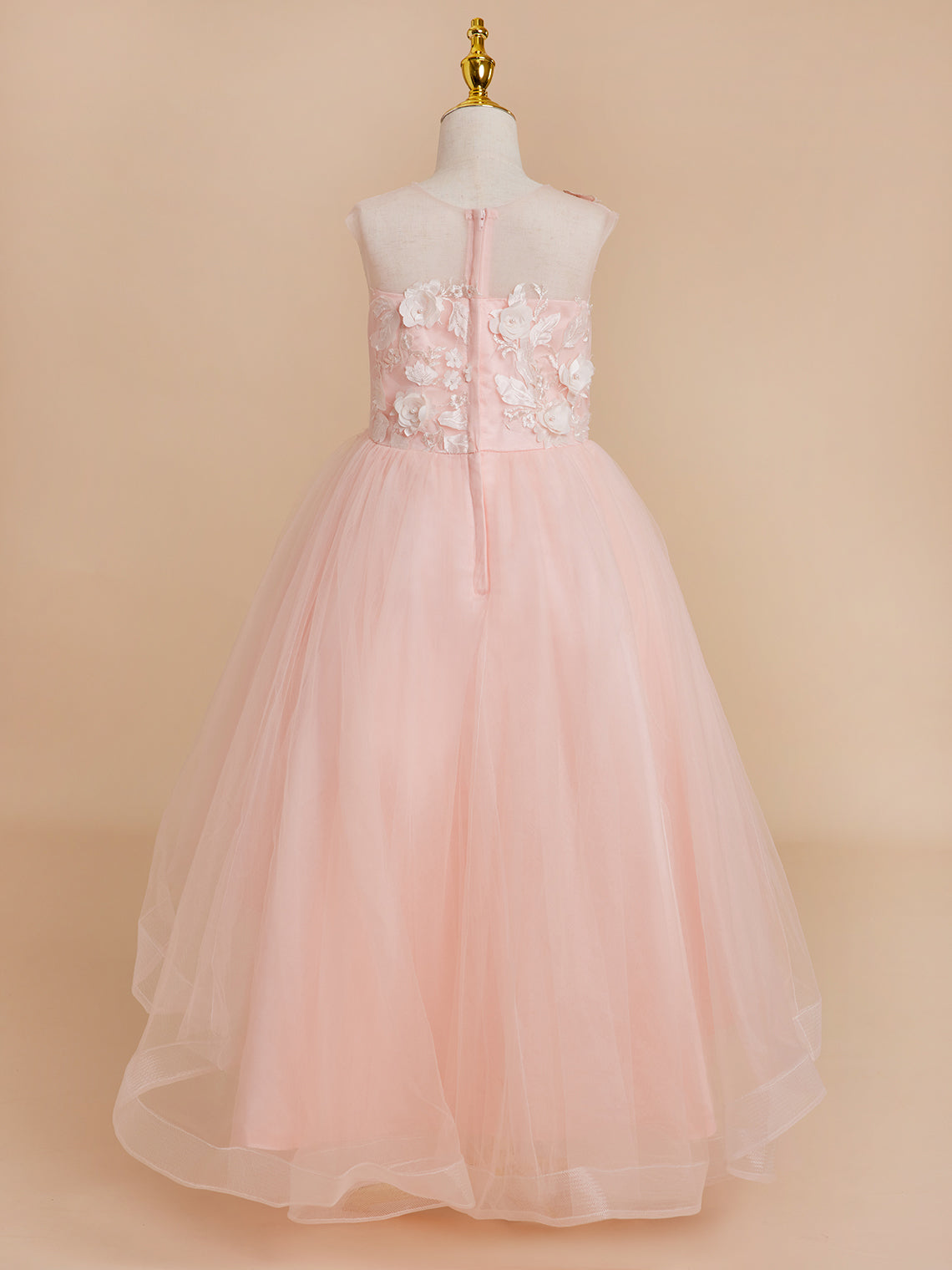 Duchesse-Linie/Princess-Linie Tüll Asymmetrisch Rosa Blumenmädchenkleid 