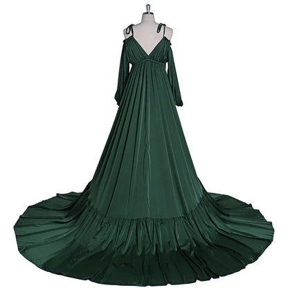 Elegant Shoulderless Stain Long Maternity Dresses for Photo Shoot Maxi Gown Pregnancy Shooting Dress Photo Shoot Props SY21721