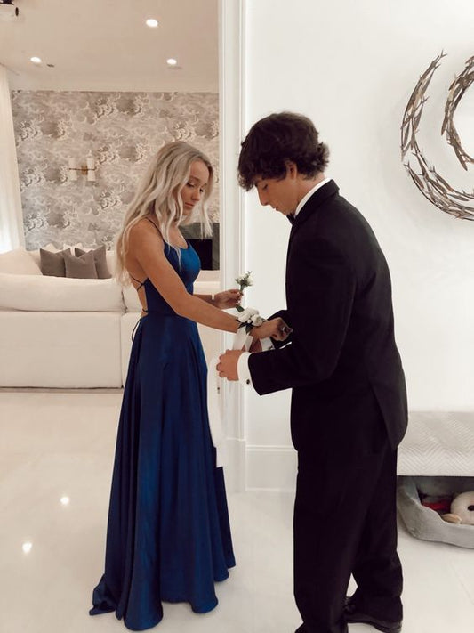 Vestido de fiesta azul marino sencillo para mayores, vestido de noche clásico Y18