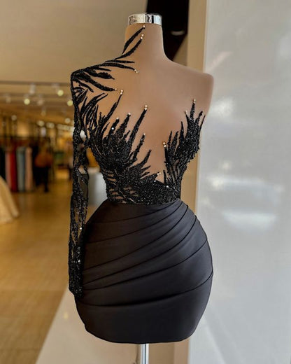 Vestido de noche corto negro, vestido de cóctel, vestido de noche con cuentas, vestidos formales de bienvenida Y23