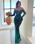 Elegante vestido de novia verde con cuentas de lujo para recepción Y28