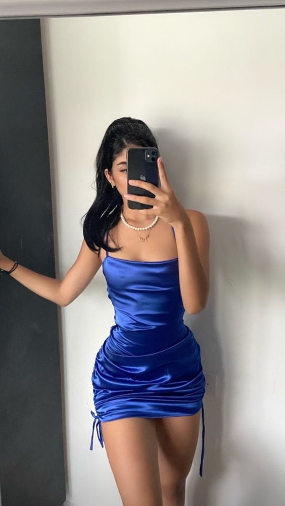 Schönes königsblaues, figurbetontes Kleid, kurzes Homecoming-Kleid, sexy Minikleid Y1854