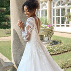 Civil Wedding Dresses For 2024 Bride Long Sleeves Backless Scoop Bride Gowns A-Line Lace Applique vestido de noiva-payinti