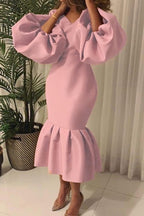 Fashion Sexy Solid Basic V Neck Evening Dress(6 Colors)