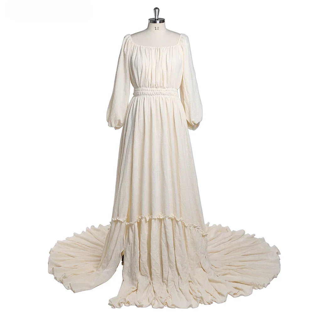 Vestido de maternidad de algodón con hombros descubiertos, mangas largas y cuello redondo para sesión de fotos, baby shower, para embarazadas, Sunnderly 2025 