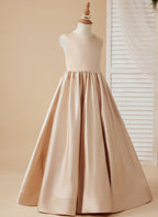 A-Linie Spitze Satin Bodenlang Blumenmädchenkleid 