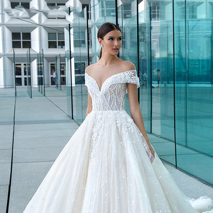Sexy Sweetheart Lace Wedding Dresses Women's V-neck Decal Princess Wedding Formal Party 2023 Off Shoulder Beaded Romantic Bridal-payinti