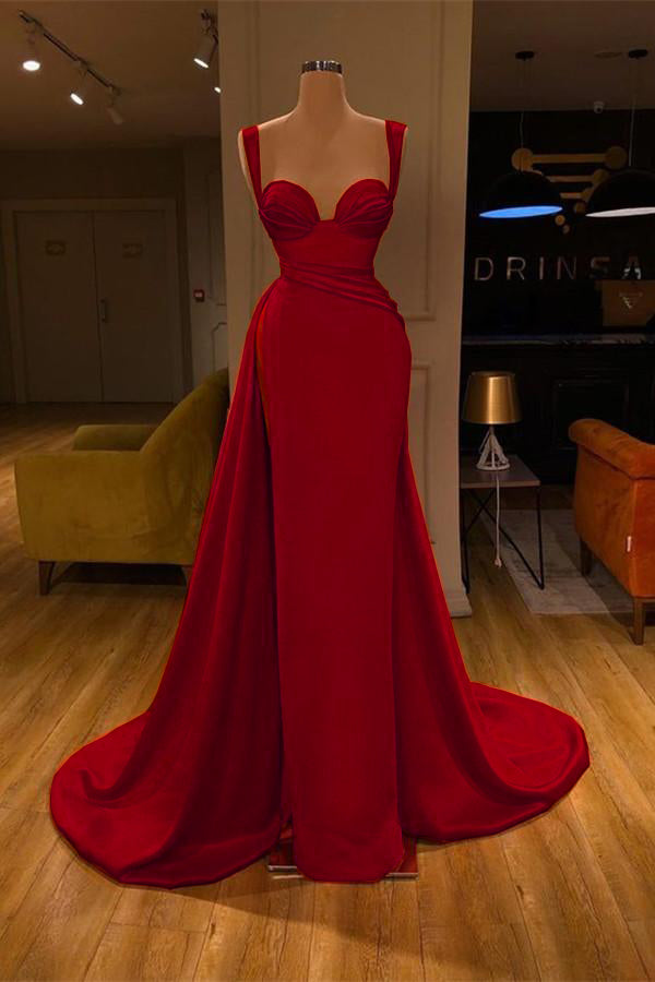 Atemberaubendes langes Meerjungfrau-Ballkleid aus Satin mit Herzausschnitt und hohem Schlitz