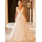 Elegant Wedding Dress For Women V-Neck Cap Sleeve Lace Appliques Vestido De Noiva With Button Sweep Train Custom Made-payinti