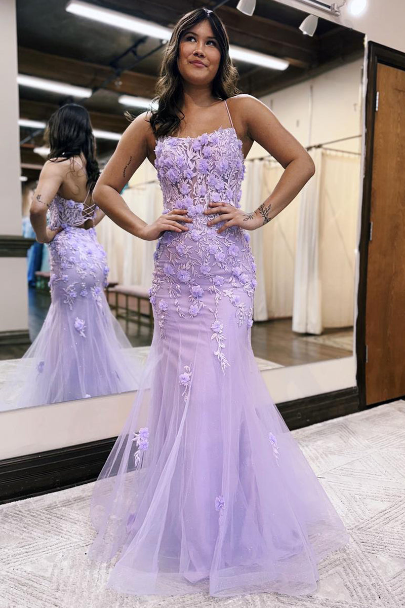 Armani | Vestido de fiesta de sirena lila con escote redondo y apliques