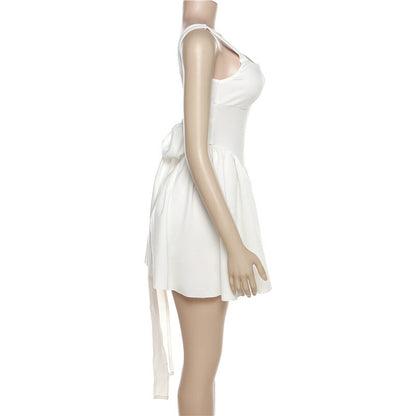 Summer Rain Backless Lace up Bow Evening Dress