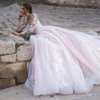 Sexy Deep V-neck Vestidos De Novia Appliques Vestido De Noiva Long Sleeves Wedding Dresses Lace Robe De Mariée-payinti
