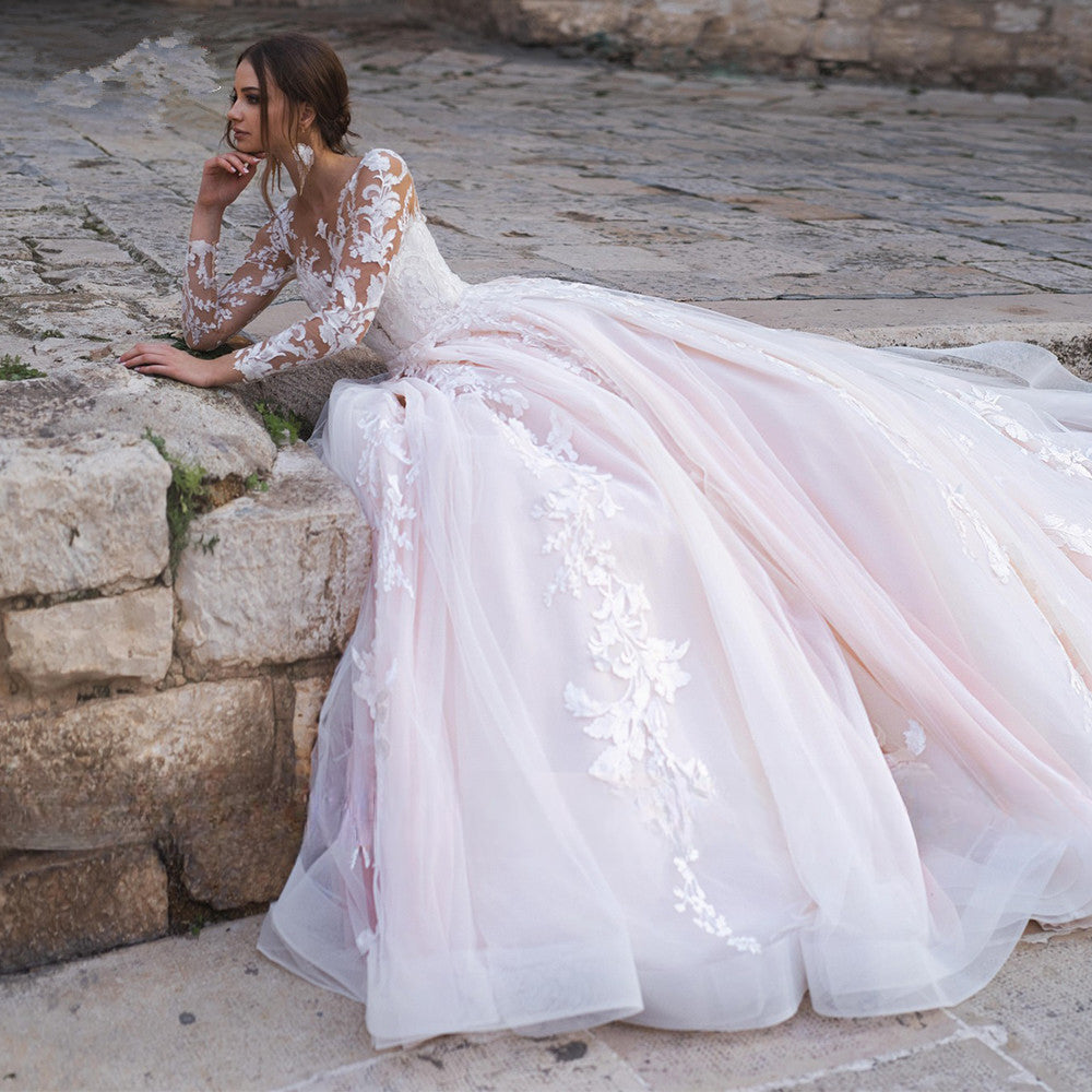 Sexy Deep V-neck Vestidos De Novia Appliques Vestido De Noiva Long Sleeves Wedding Dresses Lace Robe De Mariée-payinti