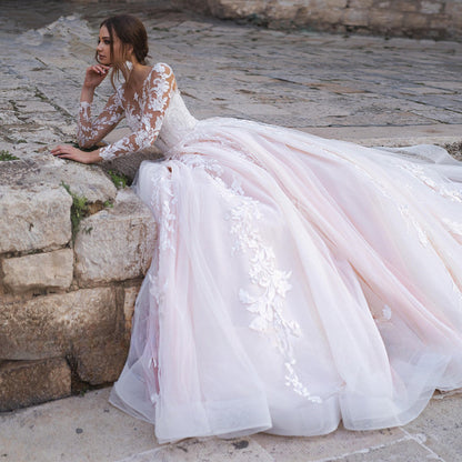 Sexy Deep V-neck Vestidos De Novia Appliques Vestido De Noiva Long Sleeves Wedding Dresses Lace Robe De Mariée-payinti