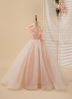 Duchesse-Linie/Princess-Linie Tüll Sweep/Pinsel zug Rosa Blumenmädchenkleid 