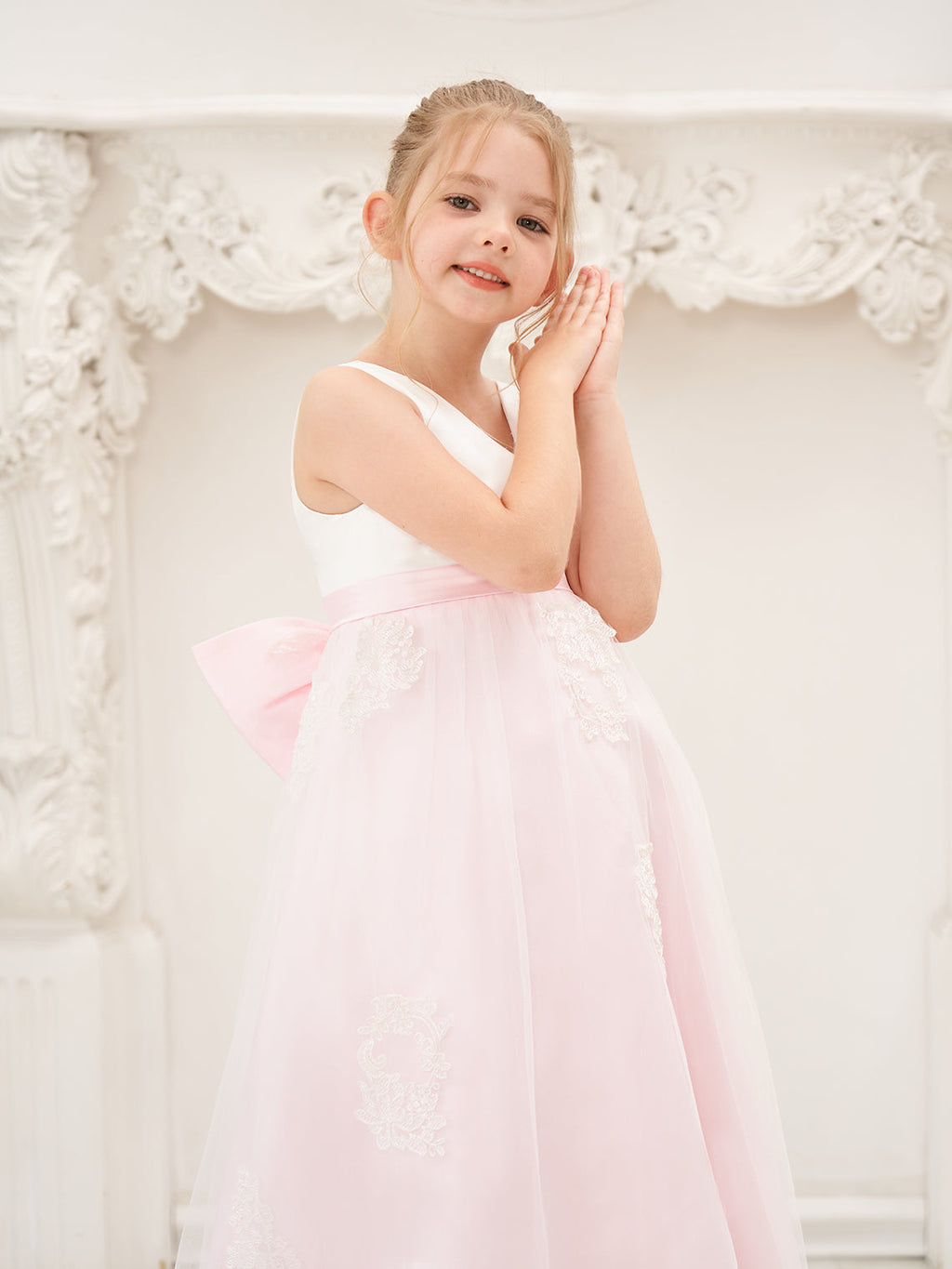 A-Linie Satin Tüll Knöchellanges Rosa Kleid (2003227111)