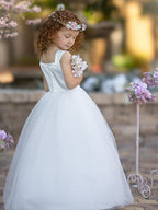 Duchesse-Linie/Princess-Linie Satin Tüll Knöchellang Blumenmädchenkleid 