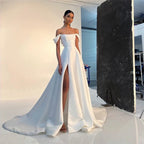 Simple A Line Satin Bride Wedding Dresses Strapless High Split Bridal Dress Women Formal Special Party Bridal Gowns-payinti