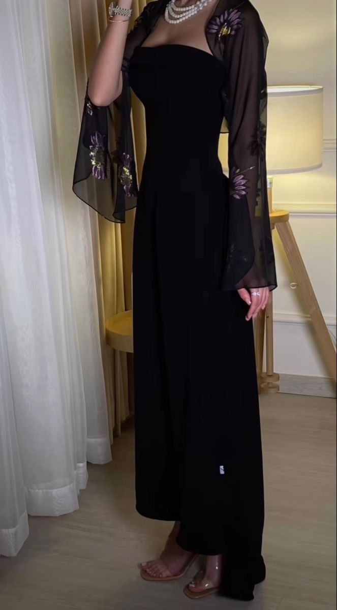 Elegante vestido de fiesta largo negro sin tirantes, corte A, vestido de noche formal Y7610