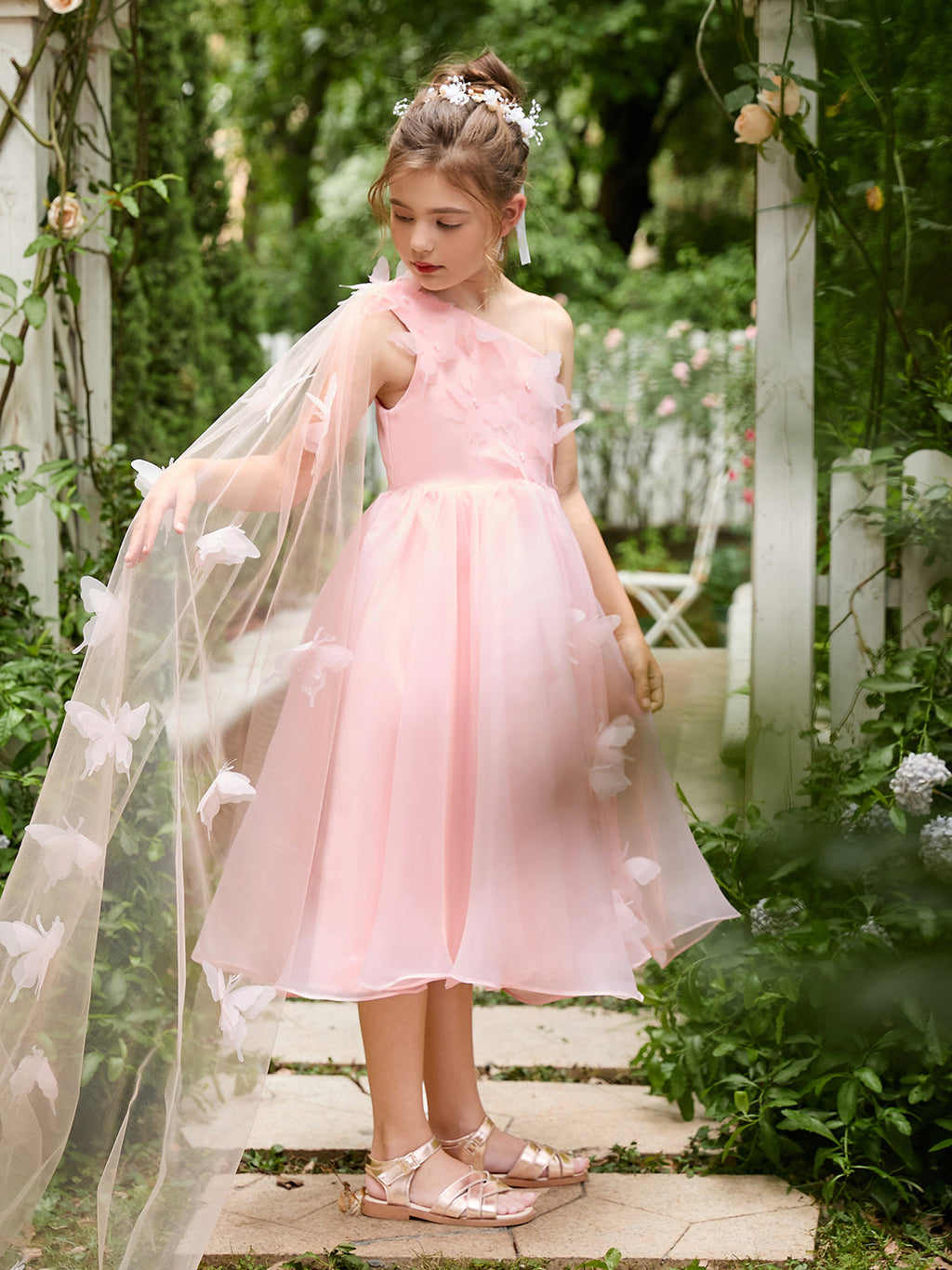 A-Linie Organza Tee-Länge Rosa Kleid (010220821) 