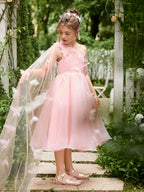 A-Linie Organza Tee-Länge Rosa Kleid (010220821) 