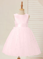 Duchesse-Linie/Princess-Linie Satin Tüll Knielang Blumenmädchenkleid 