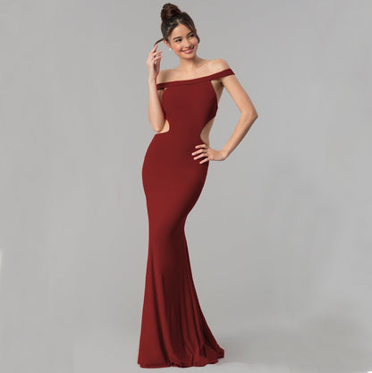Women's Off Shoulder Maxi Evening Dress – Elegant Formal Gown